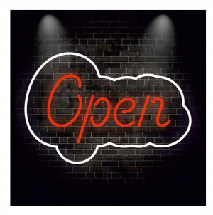 Open Otwarte Napis NEONOWY led na płycie z plexi