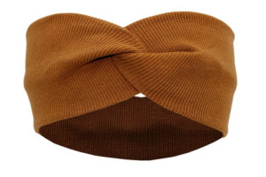 Opaska dziecięca turban na uszy bawełna ciemny karmel 40/48