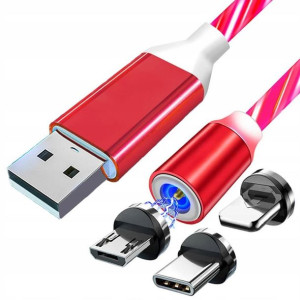 Kabel magnetyczny LED Micro USB, TYP C, Lightning