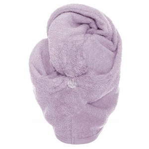 Liliowy Ręcznik Frotte Do Włosów Turban Button