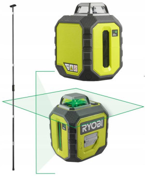 Ryobi Laser Krzyżowy 25m 3d Zielona 360 + Tyczka