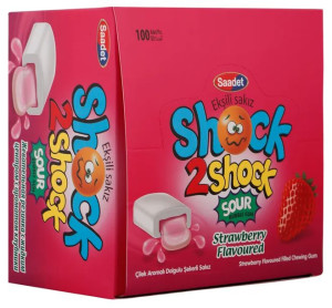 Shock 2 gumy do żucia balonowa z sokiem truskawka 400g