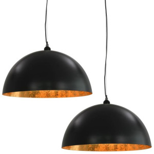 Lampy sufitowe, 2 szt., czarno-złote, półkoliste, 50 cm, E27