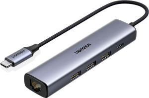 Hub UGREEN CM475 USB-C - 3xUSB / Ethernet RJ-45 / USB-C PD szary