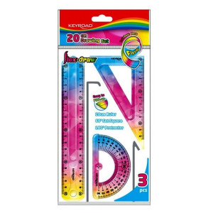 Zestaw geometryczny elastyczny Keyroad Rainbow Deco liniijka 20cm, ekierka