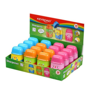 Temperówka plastikowa z gumką Keyroad Hello podwójna z pojemnikiem p16 mix
