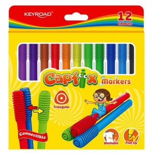 Flamastry trójkątne zmywalne 12 kolorów KEYROAD Capfix markers