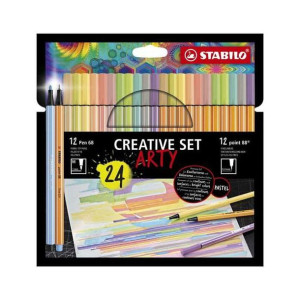 Zestaw Cienkopis STABILO point 88/Flamaster Pen 68 etui 24 szt. ARTY Creati