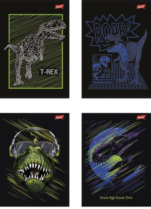 PROMO Zeszyt A5 32k linia podwójna dwukolorowa laminowany T-REX z lakierem