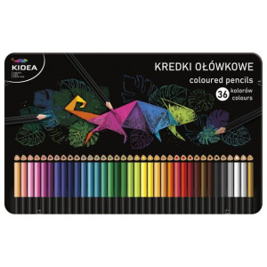 Kredki trójkątne w metalowym pudełku 36 kolorów Kidea p8