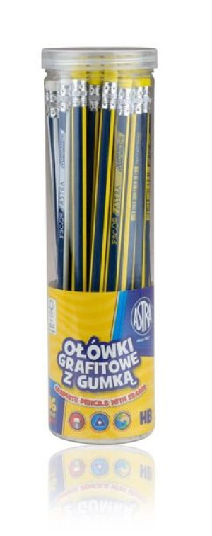 Ołówek grafitowy HB z gumką p.36  mix cena za 1 sztukę ASTRA