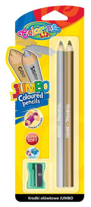 Kredki ołówkowe okrągłe Jumbo 2 sztuki srebrna + złota - Colorino Kids
