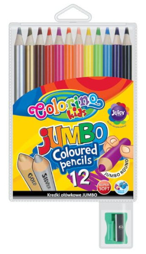 Kredki ołówkowe okrągłe Jumbo 12 kolorów + temperówka - Colorino Kids