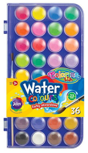 Farby akwarelowe w pastylkach 36 kolorów Kaetka z pędzelkiem Colorino