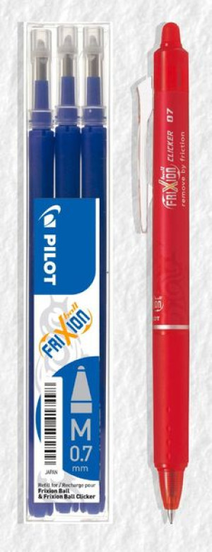 Pilot wkład Frixion niebieski 3szt + Pióro Frixion Clicker 0,7 - 1szt  -  m
