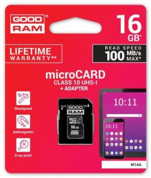 Karta pamięci microSDHC GOODRAM 16GB M1AA-0160R12 cl 10 UHS I + adapter