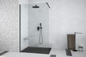 BESCO AVEO BLACK Walk-in Ścianka prysznicowa 100x195cm, szkło przejrzyste