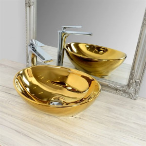 REA SOFIA GOLD-GOLD umywalka nablatowa 40X33cm ceramiczna złota