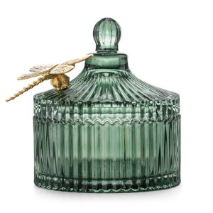 AmeliaHome Organizer szklany z pokrywką i ważką DRAGONFLY 10,5x11,9 zieleń