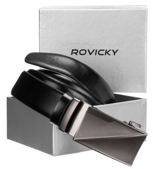 Skórzany pasek męski ze zdobioną automatyczną klamrą — Rovicky