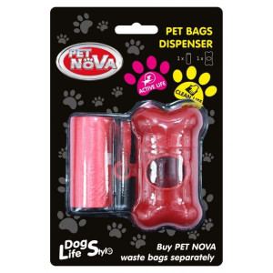 Pet Nova Dog Life Style Dyspenser Czerwony na Worki Oraz Jedna Rolka 20 Szt