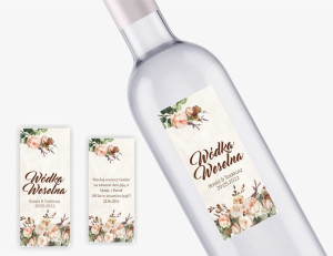 Samoprzylepne etykiety na wódkę weselną - biała folia - Floral 15