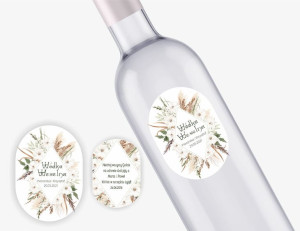 Samoprzylepne etykiety na wódkę weselną - biała folia - Boho 09