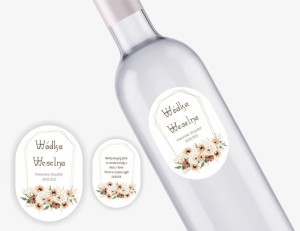 Samoprzylepne etykiety na wódkę weselną - biała folia - Boho 07