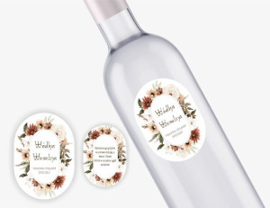 Samoprzylepne etykiety na wódkę weselną - biała folia - Boho 06