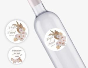 Samoprzylepne etykiety na wódkę weselną - biała folia - Boho 04