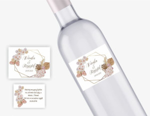 Samoprzylepne etykiety na wódkę weselną - biała folia - Boho 01