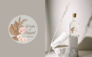 Przezroczyste etykiety na wódkę weselną Boho 05