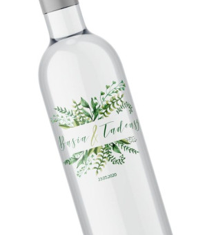 Przezroczyste etykiety na wódkę weselną Floral 03