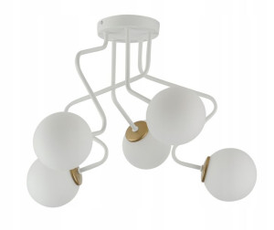 Lampa Sufitowa Biała 5X Szklany Klosz Zigzag