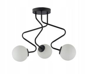 Lampa Sufitowa Czarna 3X Szklany Klosz Zigzag