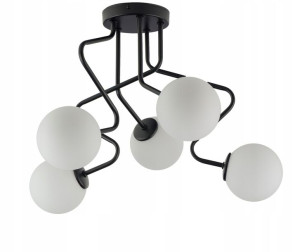 Lampa Sufitowa Czarna 5X Szklany Klosz Zigzag