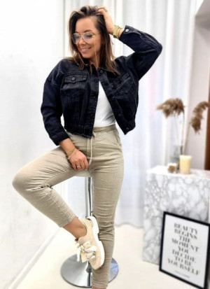 Krótka kurtka damska jeansowa oversize- czarna [ROZMIAR: XS]