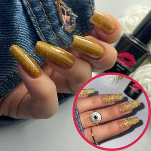 RJ 8056 Smartnail Flash Lakier hybrydowy Disco Gel 6ml 6g BROKATOWY ZŁOTY O