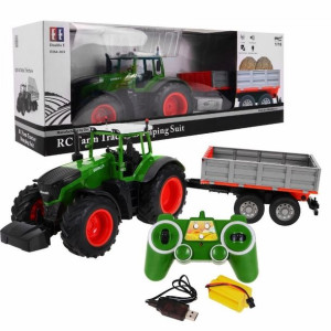 Duży Traktor zdalnie sterowany z przyczepą 1:16 Double E