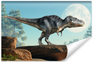 Fototapeta Dziecięca DINOZAUR Skały Drzewa Księżyc Krajobraz 3D 315x210cm