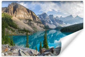 Fototapeta DEKORACYJNA Jezioro w Górach Drzewa Skały Krajobraz 3D 270x180cm