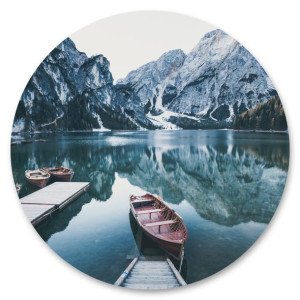 Fototapeta w Kole ŁÓDKI Jezioro Góry Drzewa Las Natura Pejzaż 3D 100x100cm