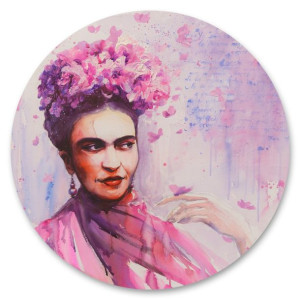 Fototapeta Okrągła FRIDA KAHLO Portret Kwiaty Malunek Akwarela 100x100cm