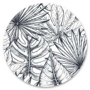 Fototapeta OKRĄGŁA Szare Liście Tropikalne Rośliny Natura Dekor 100x100cm