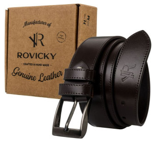 Pasek męski ze skóry naturalnej licowej o stebnowanych brzegach — Rovicky