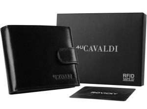 Mały, poziomy portfel męski z zapinką, skóra naturalna, RFID — Cavaldi