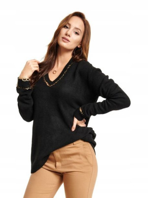 Sweter oversize z ozdobnym dekoltem, oversize Rovicky