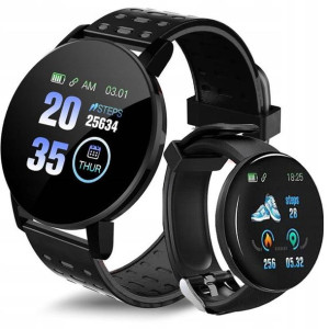 Smartwatch damski męski czarny okrągły zegarek bluetooth Android iOS