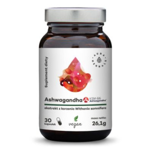 Ashwagandha KSM-66 ekstrakt korzeń Withania 500 mg Aura Herbals (30 kaps.)