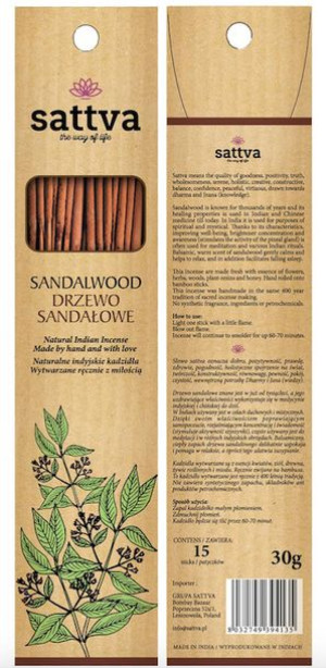 Kadzidła naturalne SATTVA - Drzewo sandałowe (30g)